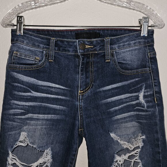 Cello Blue Jeans Distressed Destroyed Juniors Size 5 Skinny Leg - Picture 2 of 12